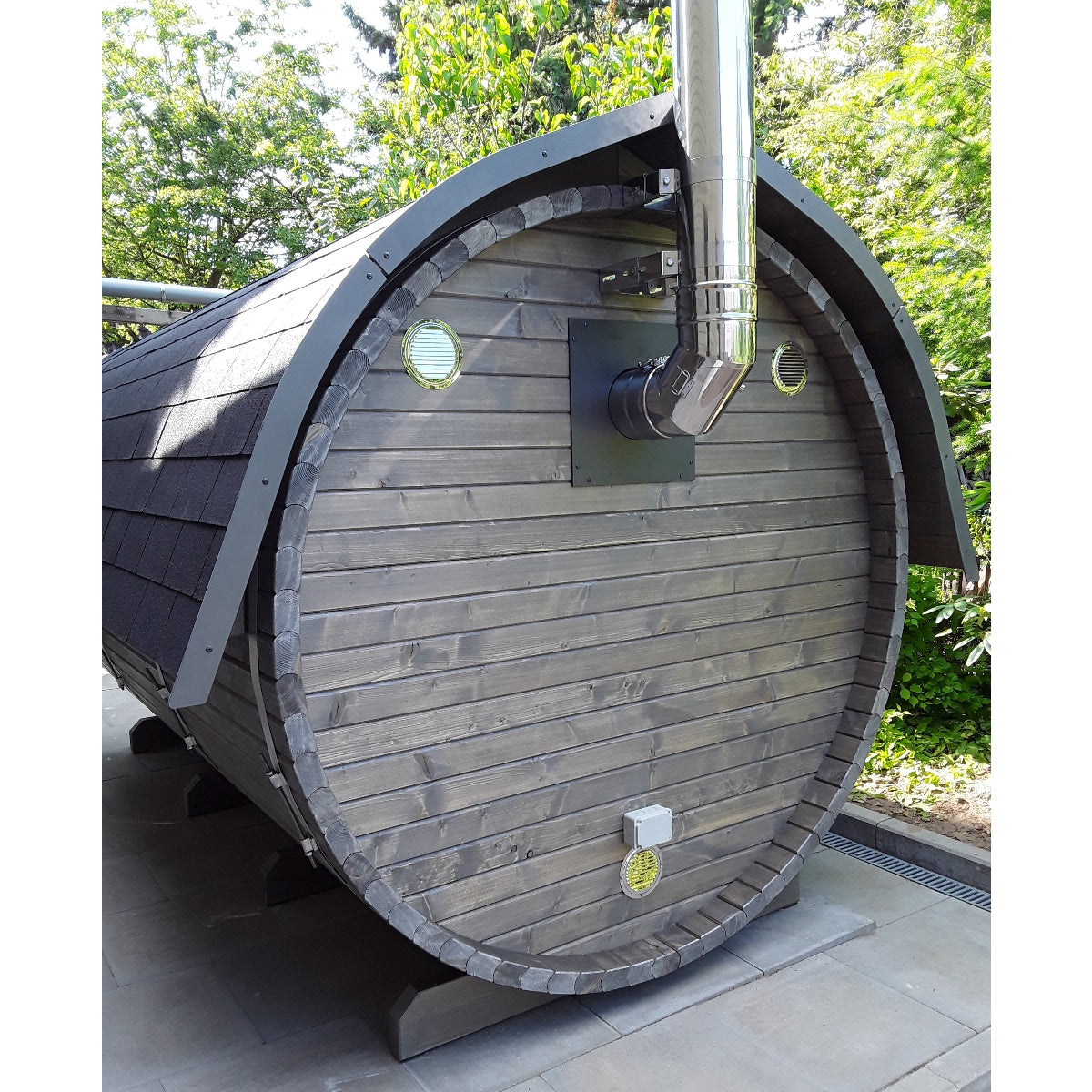Fass-Sauna -Bausatz- 3000 mm Länge mit offenen Vorraum, holzbefeuert