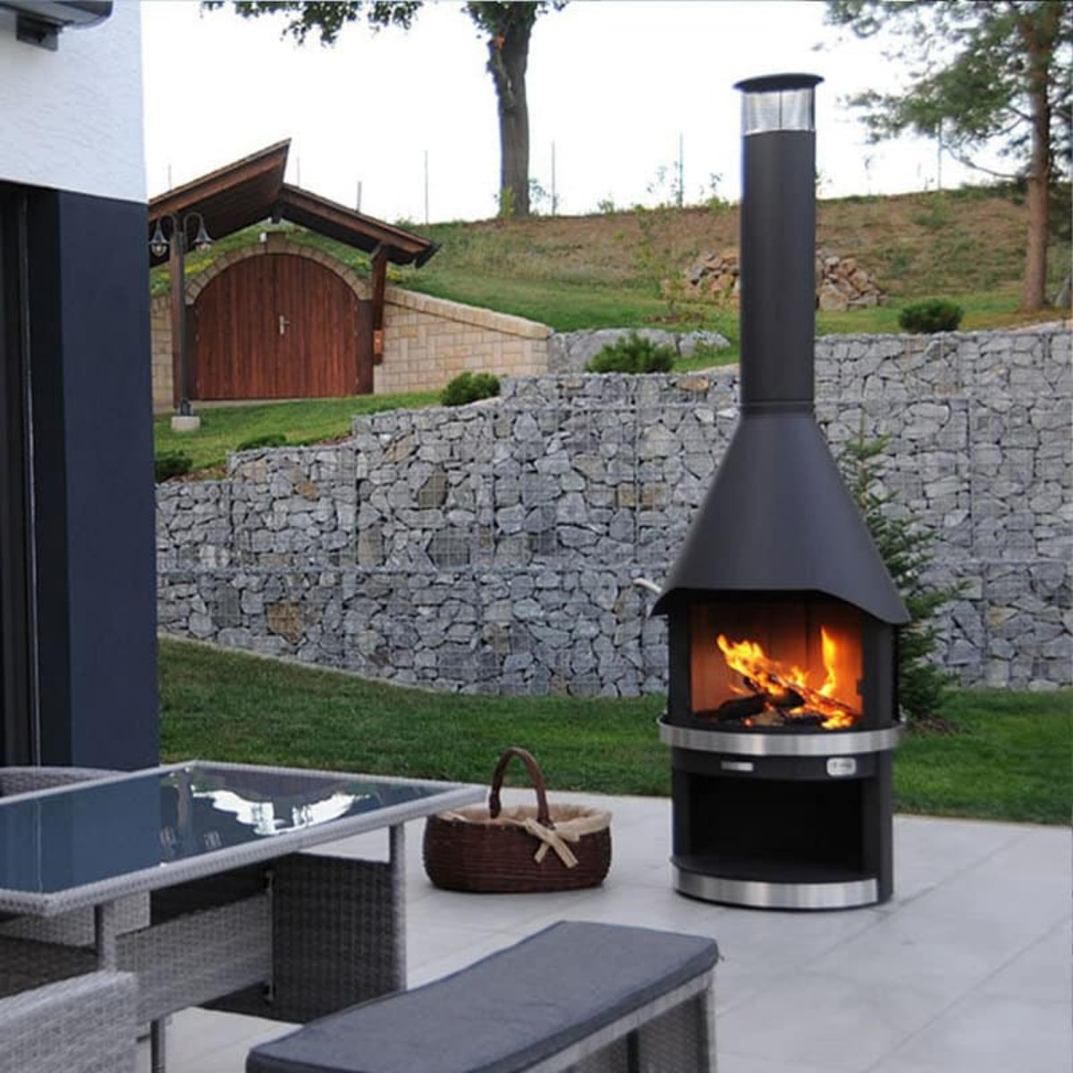 HERMAPRO Vario 80 Edelstahl Gartenkamin in schwarz  GLATT