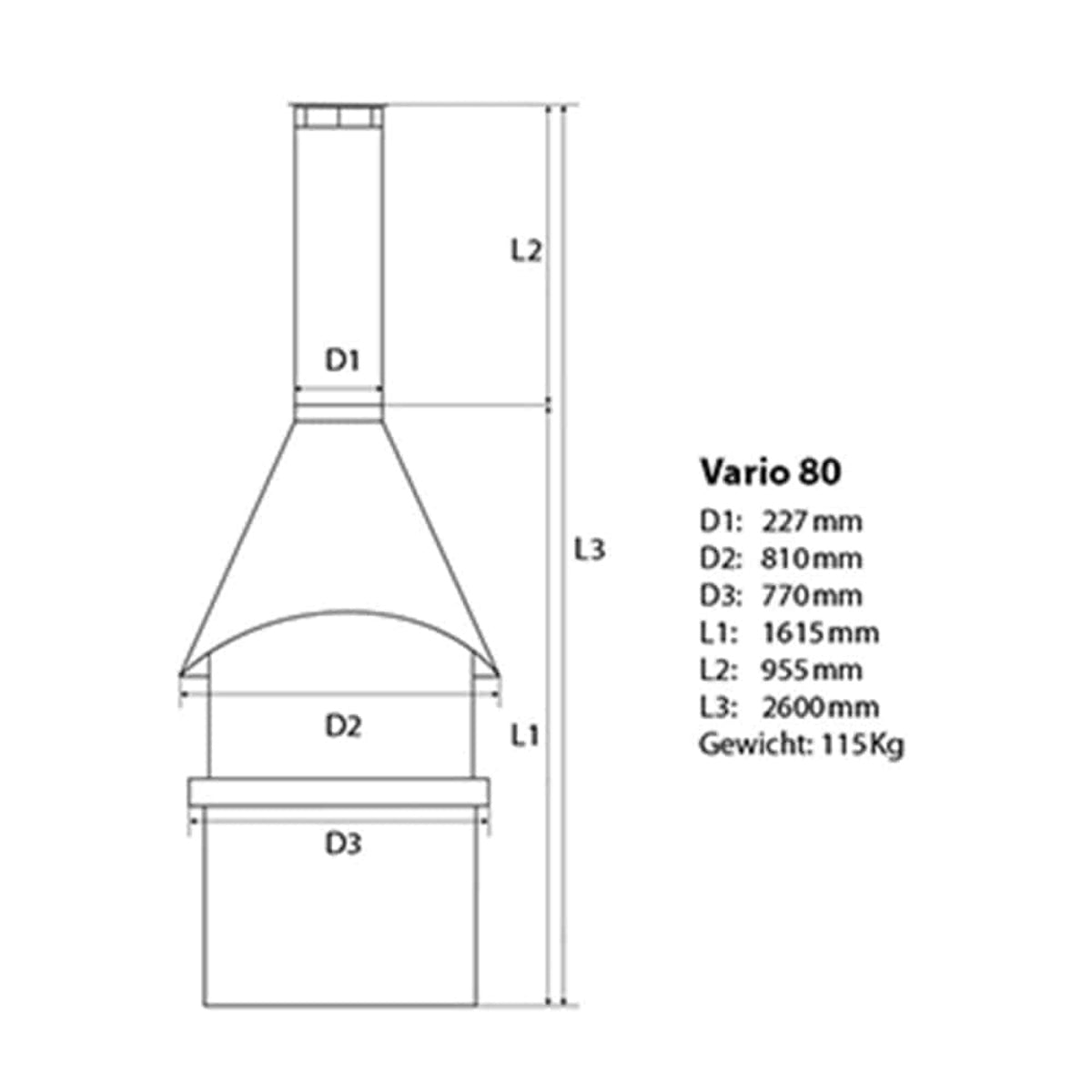 HERMAPRO Vario 80 Edelstahl Gartenkamin in grau  GLATT